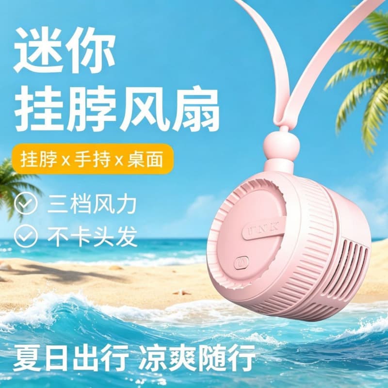 Cross-border Summer Neck Fan Small Fan Portable Rechargeable Student Outdoor Fashion Lightweight Lanyard Fan