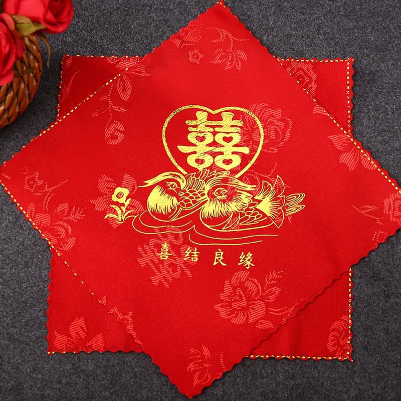Red Handkerchief with Gold Embossed Dragon And Phoenix Design Wedding Supplies for Brides Festive Business Gifts