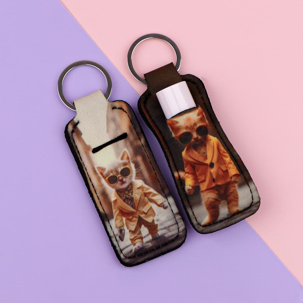 Cartoon Animal Cat Lip Balm Case Keychain Lipstick Protector Keychain Charm Fabric Keychain Accessory