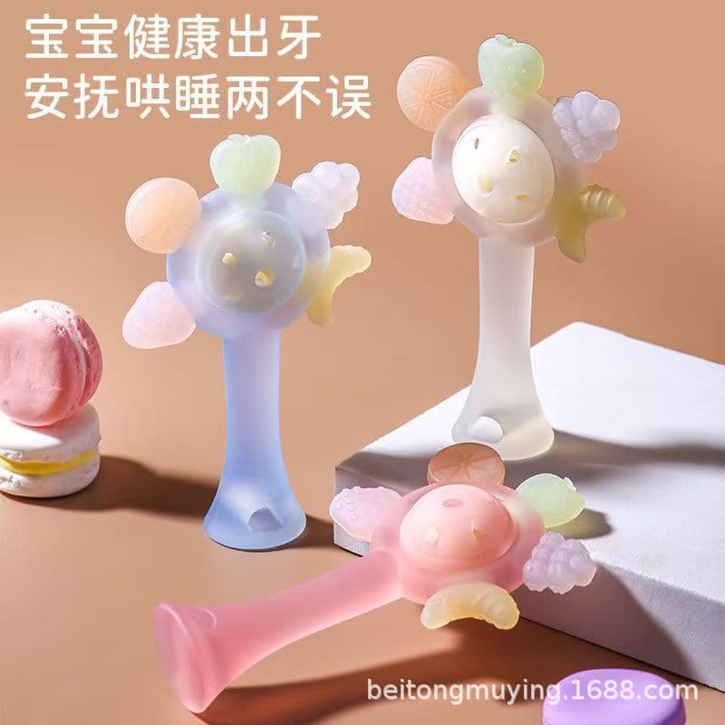 Baby Teether Teething Stick Hand Rattle Toy Palm Silicone Chewable Boilable Anti-Biting Hand