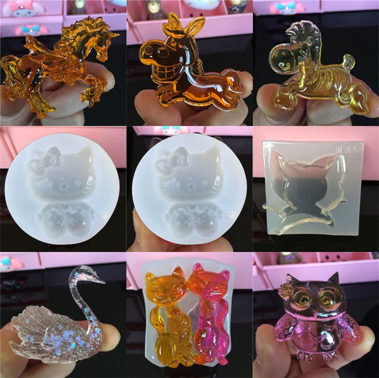 Mirror Animal Series Unicorn Donkey Zebra Kitten Fox Swan Model Epoxy UV Glue Mold Mobile Phone Case Decoration