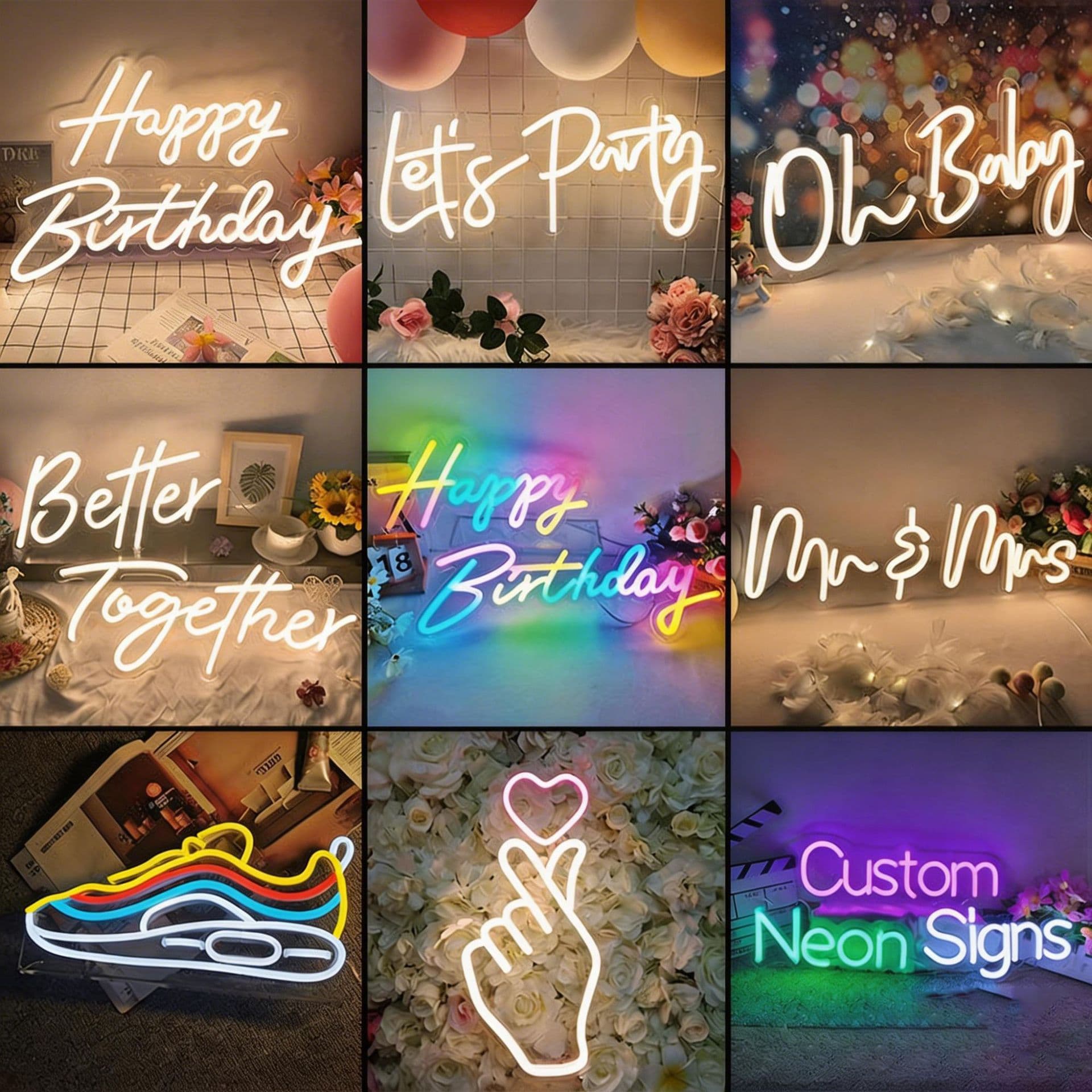 Cross-border E-commerce Happy Birthday LED Light Party Atmosphere Letter Light Bar Decoration Neon Shape Light