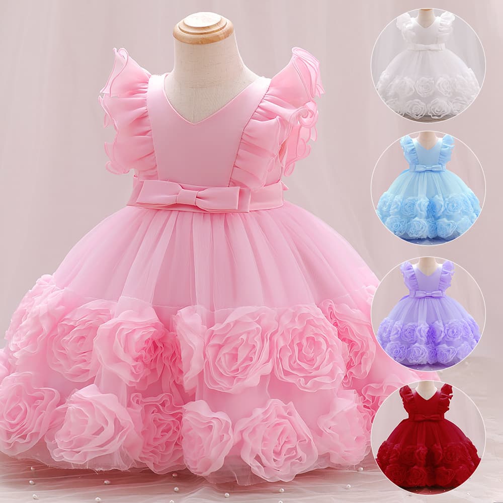 Princess Dress Children's Clothing Summer Outfit Mesh Puffy Skirt Piano Performance Baby Girl Dress Cotton Blend Polyester