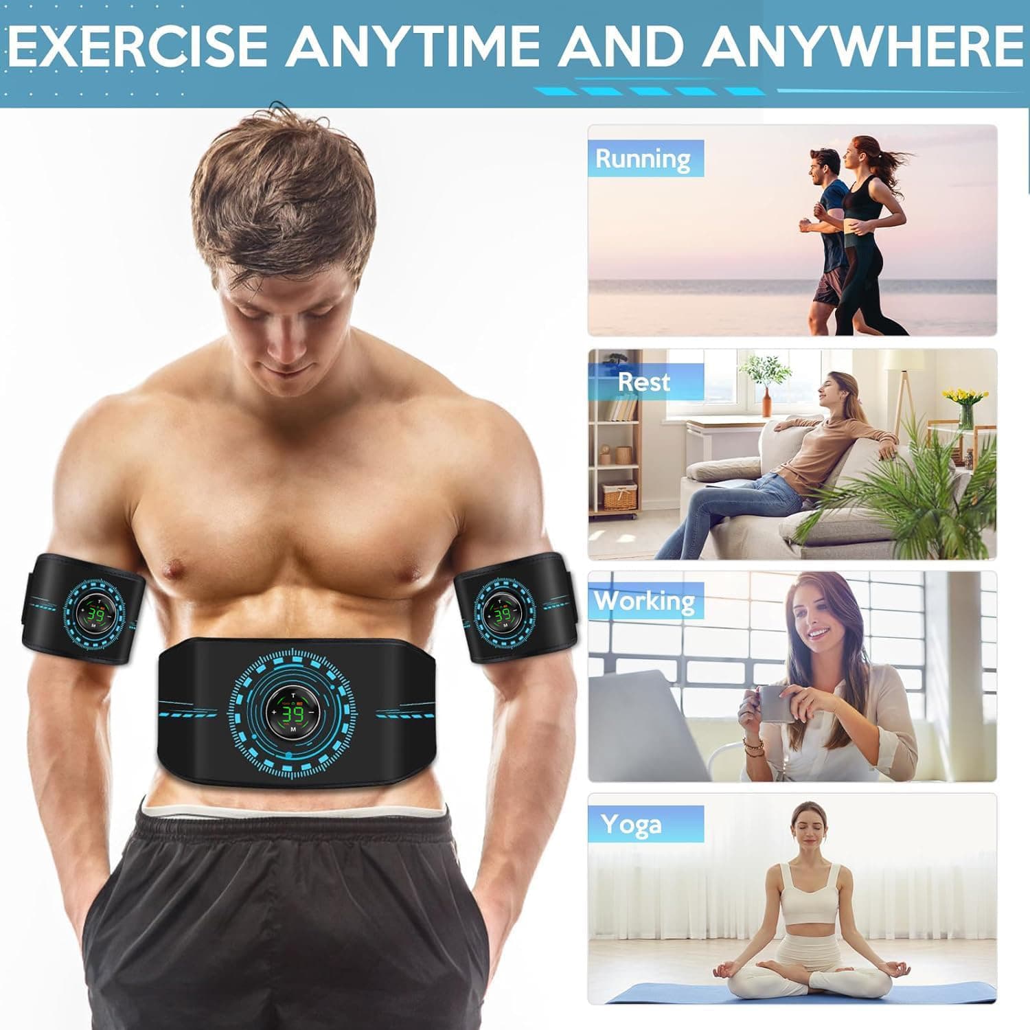 Cross-Border Smart Touchscreen Charging Host EMS Abdominal Toner for Home Use, Lazy Fitness Equipment, Abdominal Muscle Patch Belt Wholesale