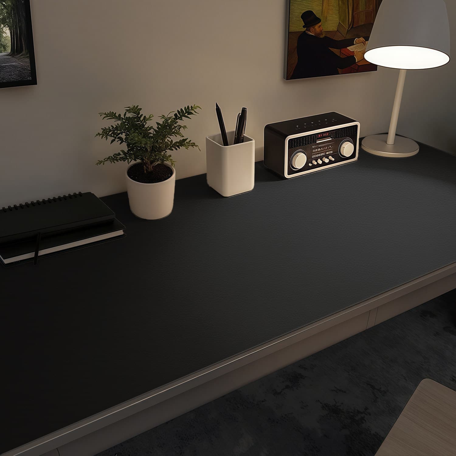 Black Desk Mat, Computer Pad, Gaming Mouse Pad, Extra Large Solid Color Gaming Work Desk Leather Desktop Protector