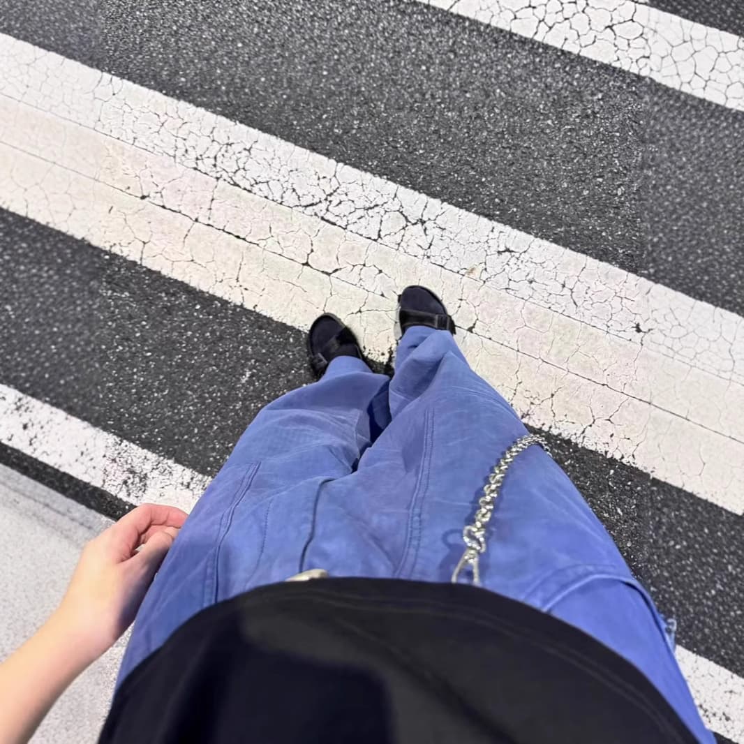Self-produced French work pants, baggy style, loose and bootcut, floor mopping, distressed, non-mole leather