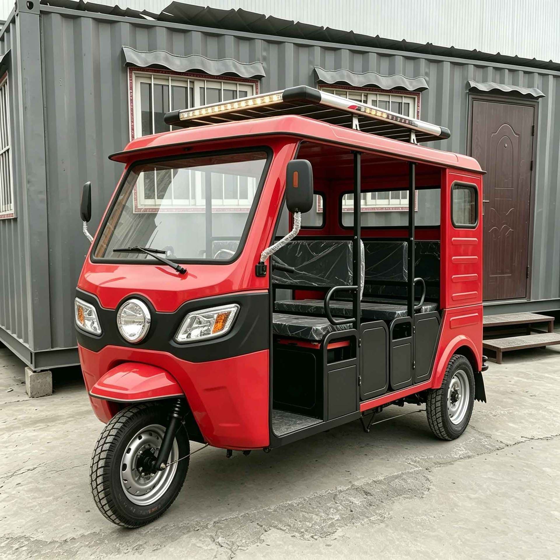 Hot-selling cross-border export three-wheeled motorcycle with fuel, iron roof, folding tuktuk with rain cover