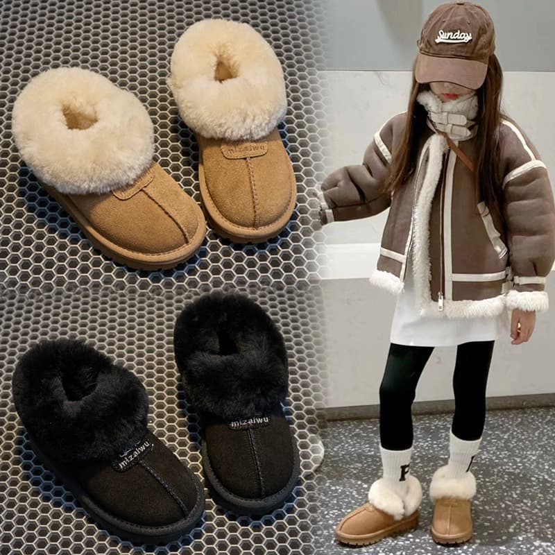 2025 New Children's Snow Boots, Fleece-Lined and Thickened, Girls' Big Cotton Shoes, Boys' Cotton Boots, Waterproof and Anti-Slip Ankle Boots for Winter