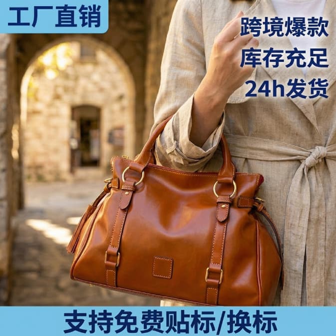 European and American cross-border vintage handmade soft texture handbag shoulder crossbody commuter women's bag PG87 large size multiple colors