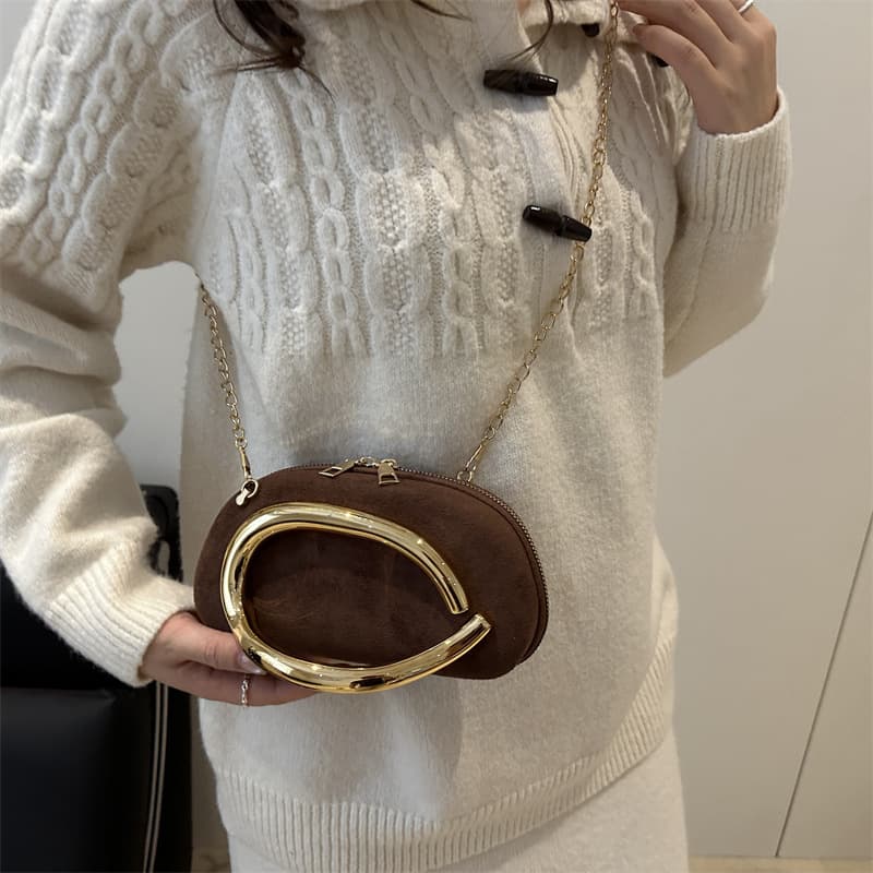2025 New Women's Round Box Clutch Evening Bag Solid Color Mini Bag Vintage Metal Handle Chain Shoulder Crossbody Bag