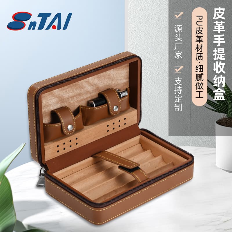 Portable leather cigar set humidor cigarette case Cuban case windproof lighter scissors tool moisturizing leather set