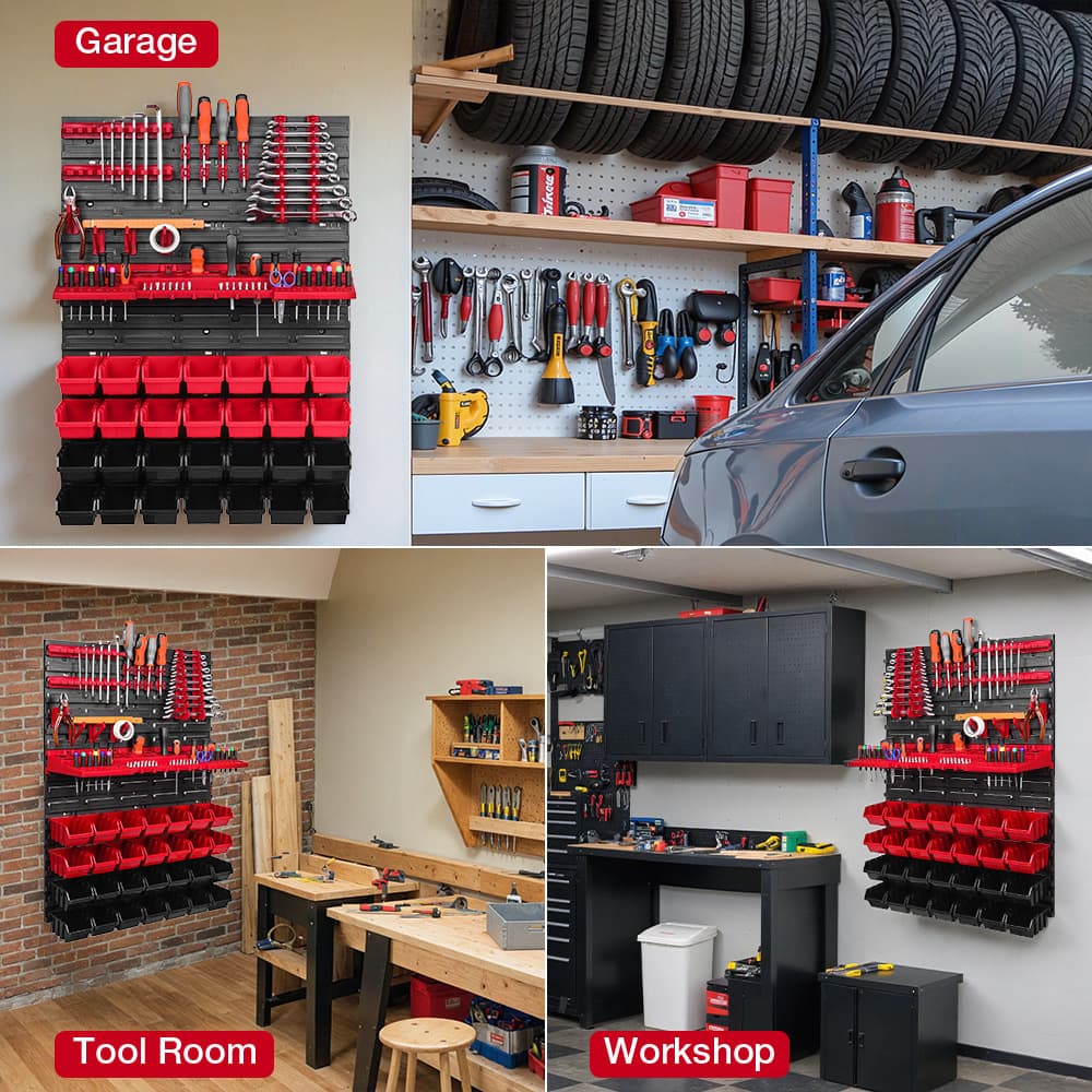 Cross-Border Hot Selling New Wall-Mounted Tool Organizer 49-Piece Set Multifunctional Tool Box Parts Storage Box Plastic