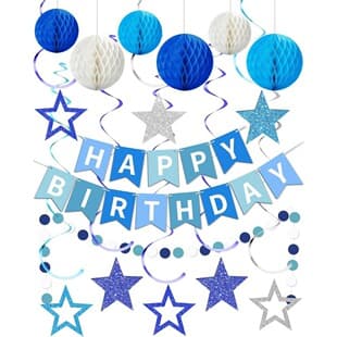 Amazon Happy Birthday Banner Blue Black Red Kids Birthday Party Decoration Pull String Star Spiral Hanging Decor
