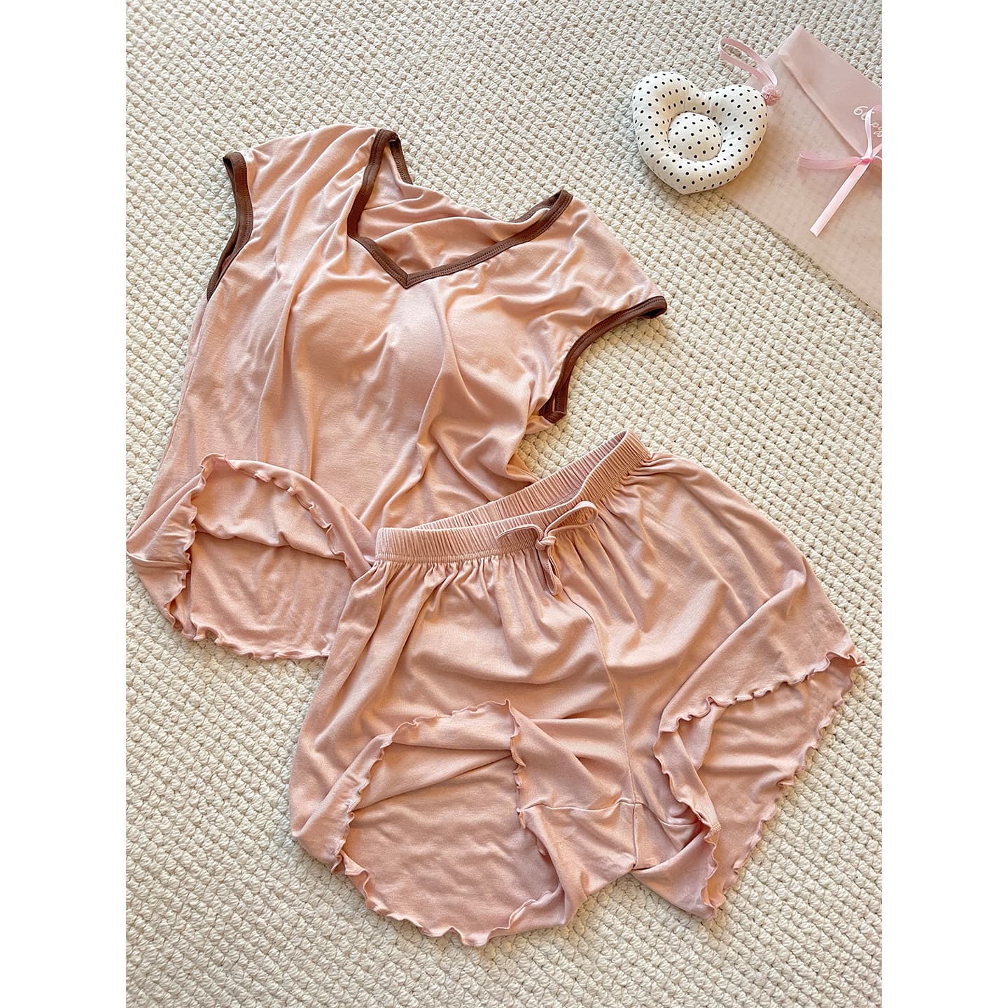 French Modal Short Sleeve Padded Pajama Set for Women Summer 2026 New Loose Comfortable Loungewear Set Wearable Outdoors