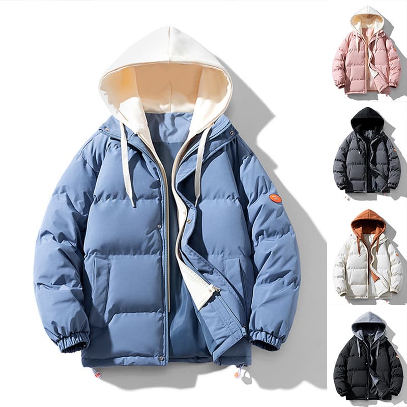 Men's Cotton Jacket 2023 Winter Korean Trend Loose Couple Cotton Coat Ins Hong Kong Style Thickened Fake Two-Layer Cotton Padded Jacket
