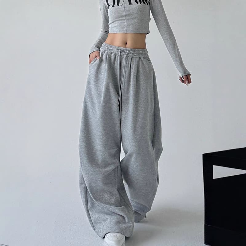 2026 American Style Gray Sweatpants for Women Spring New High Waist Straight Loose Casual Joggers Cargo Wide Leg Pants