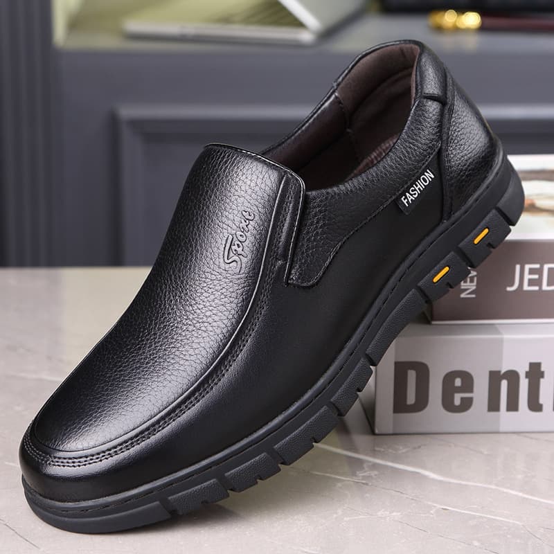 Chunqiu Men's Slip-On Business Casual Leather Shoes, Soft Leather Versatile Business Casual Shoes, Fleece-Lined Warm Cotton Shoes