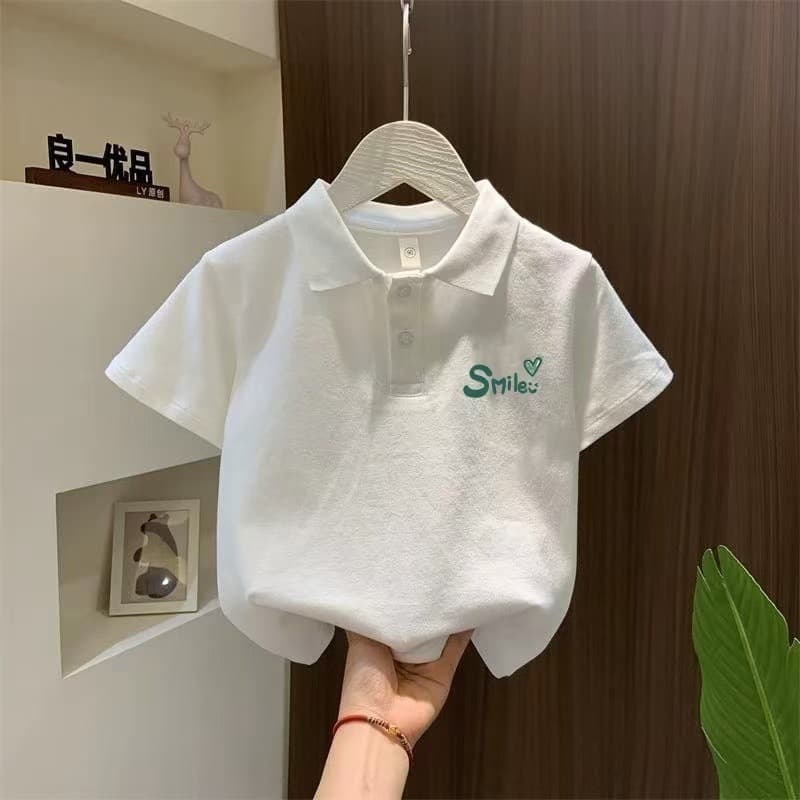 Children's Cotton Polo Shirt Summer 2026 New Style Baby Turn-down Collar Short Sleeve T-Shirt Boys and Girls White Top