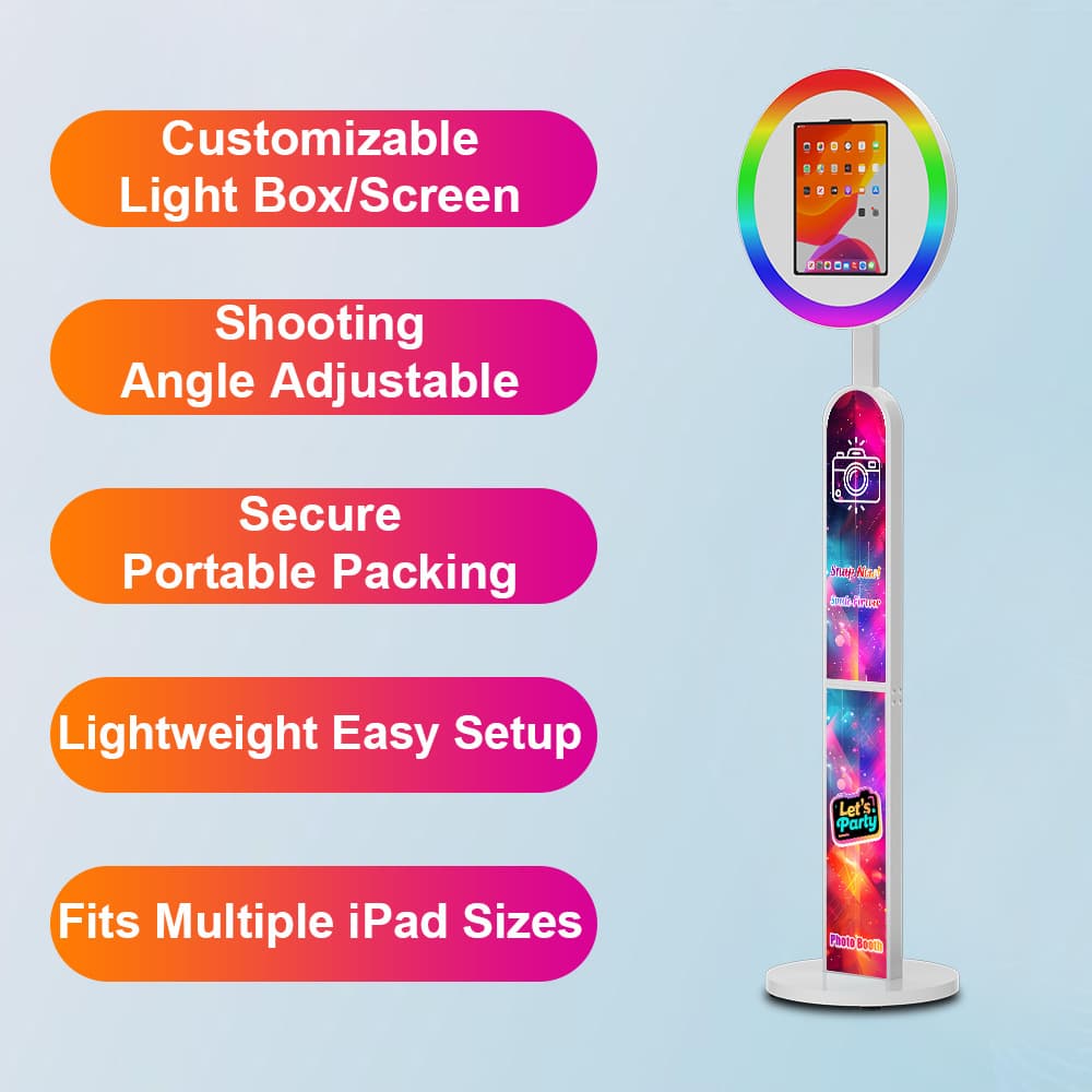 iPad Photo Booth Round RGB Fill Light Adjustable Photography Machine Factory Direct Wedding Equipment Lightbox Floor Stand