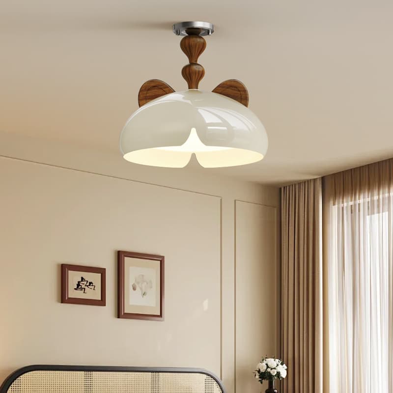 French Cream Style Ceiling Light 2025 New Model, Mid-Century Modern Pendant Light, Bear Eye-Care Children's Bedroom Dimmable Light