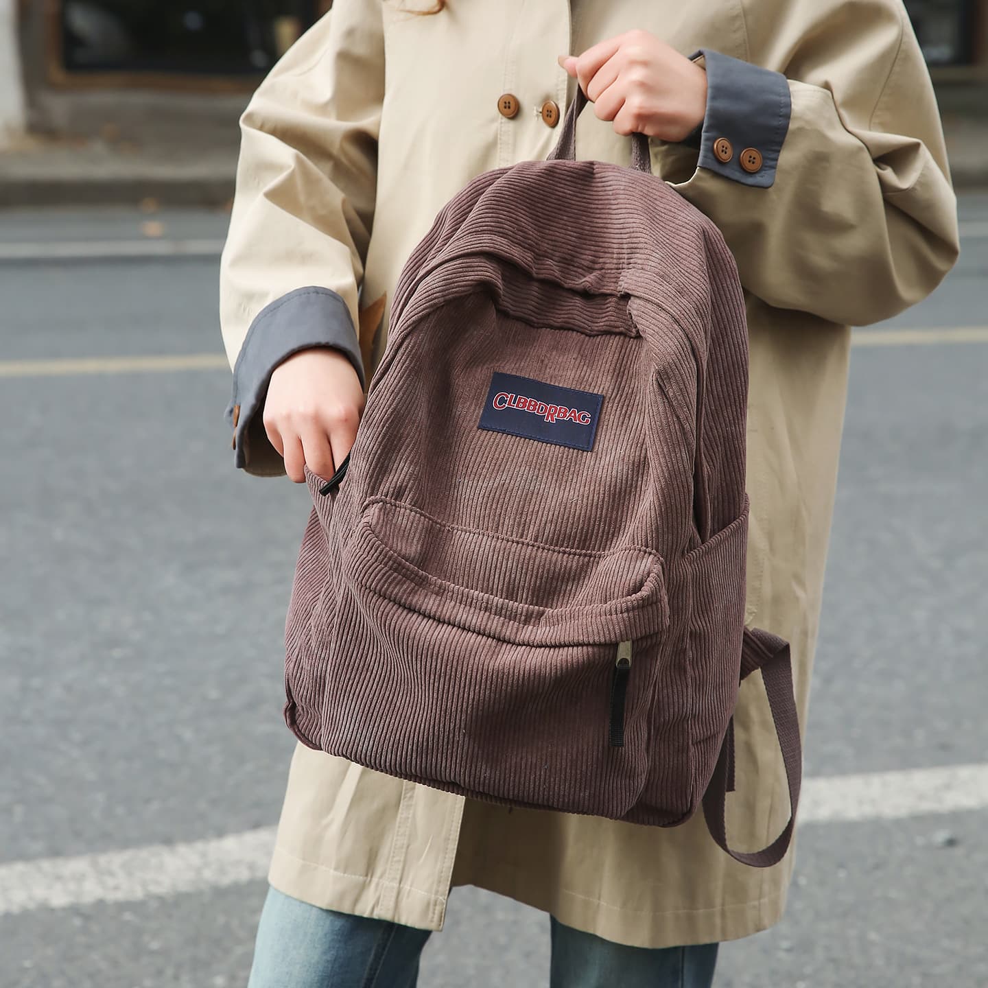 New Trend Corduroy Women's Retro Simple Large Capacity Backpack, College Style for High School and Middle School, Niche Design