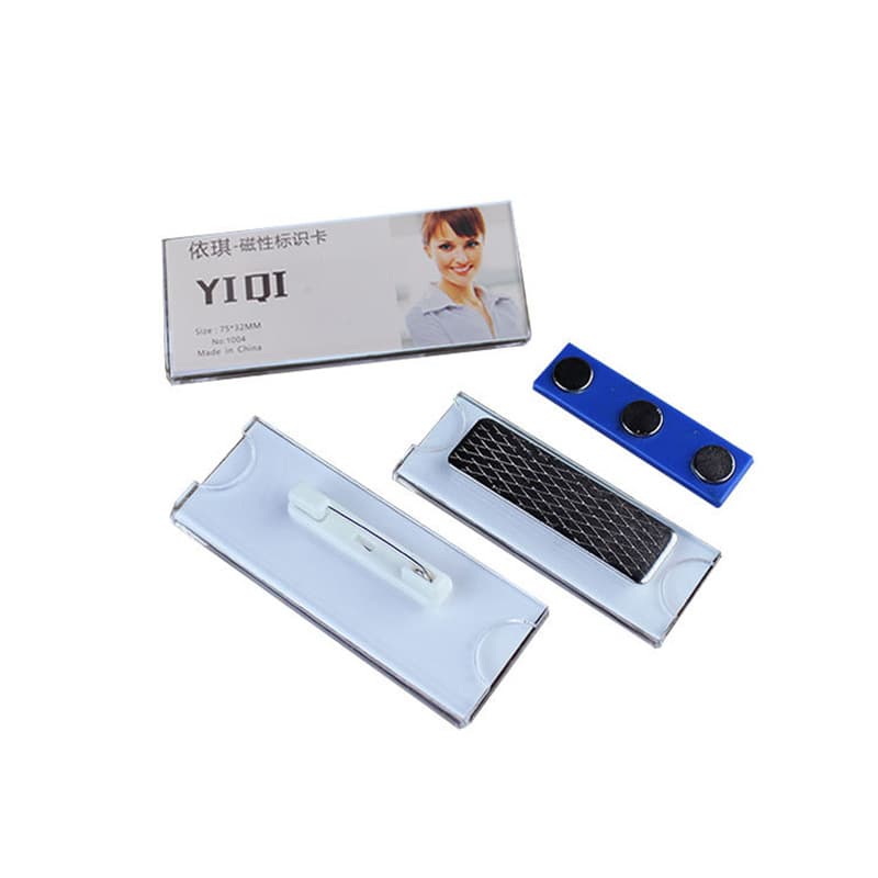 Magnetic Pin Acrylic Name Badge with Company Name, Employee ID Card, Insert Page