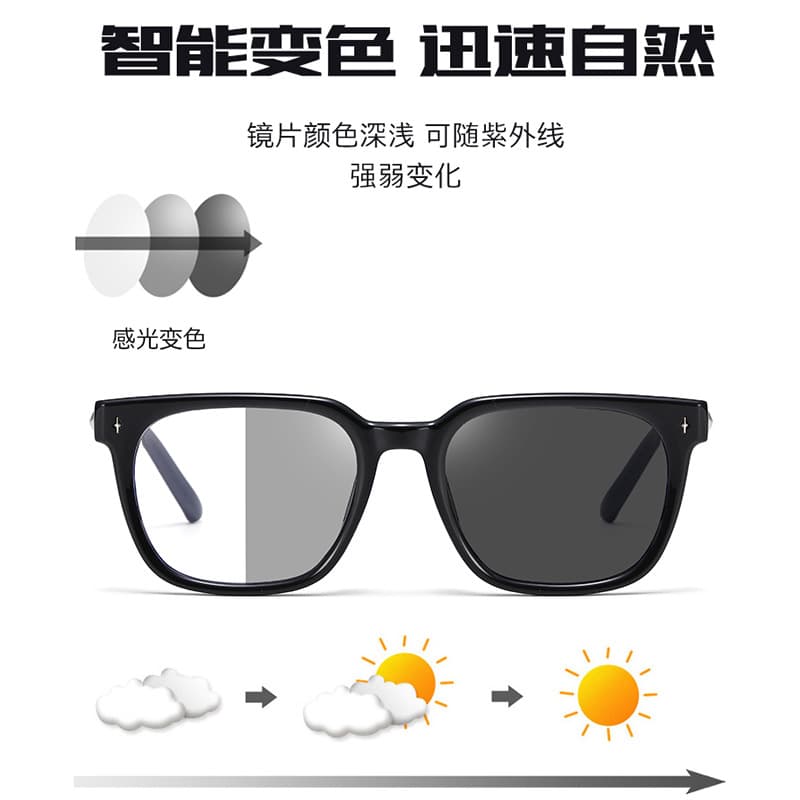 Smart Color-Changing Blue Light Blocking Glasses Unisex Square Frame Photochromic Glasses Korean Trendy No-Makeup Glasses