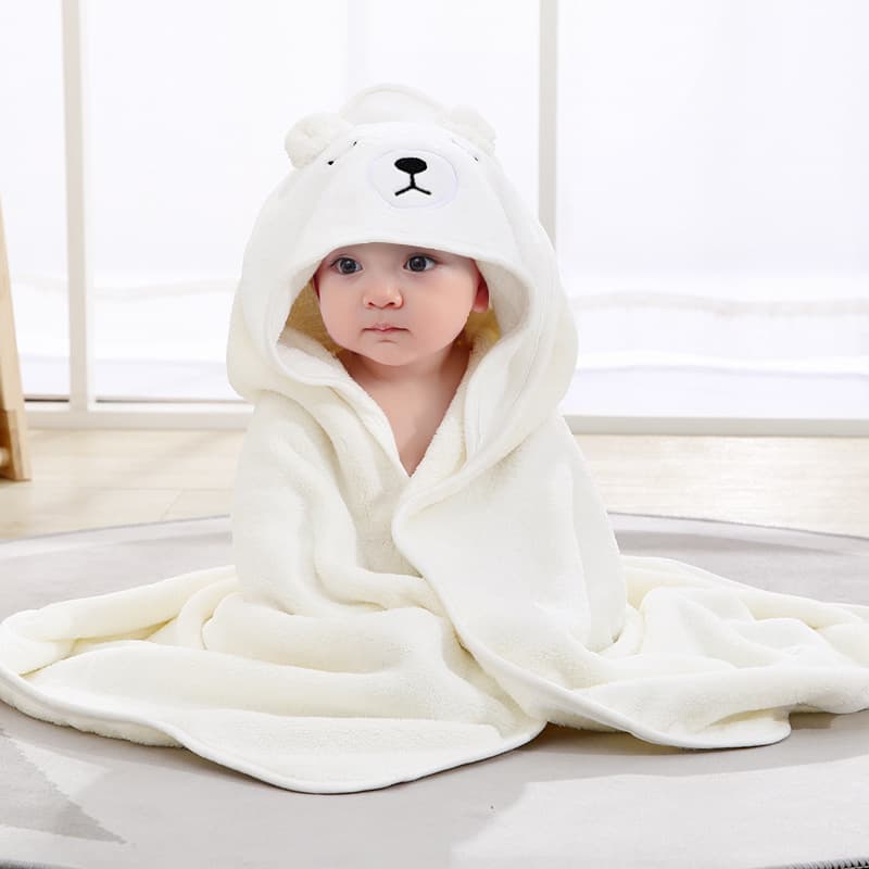 Coral Fleece Baby Hooded Towel Poncho, Newborn Swaddle Wrap, Bath Towel, Cute Cartoon Hooded Bathrobe