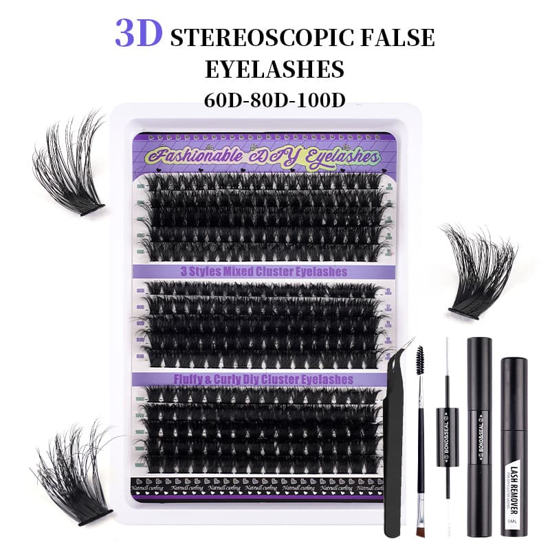 Natural Curling Thick D Curved Fake Eyelashes Set Big Capacity 300 Clusters Segmented DIY Eyelashes for Ordinary People