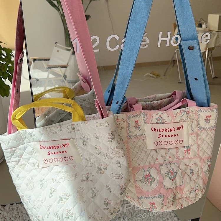3765 New Patchwork Floral Bucket Bag Adjustable Crossbody Bag Large Capacity Handheld Shoulder Bag