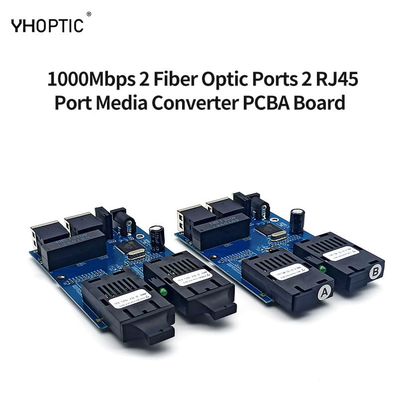 Factory Direct Gigabit Fiber Optic Transceiver 2 Optical 2 Electrical Single Mode Single Fiber PCBA Board Fiber Optic Transceiver Switch