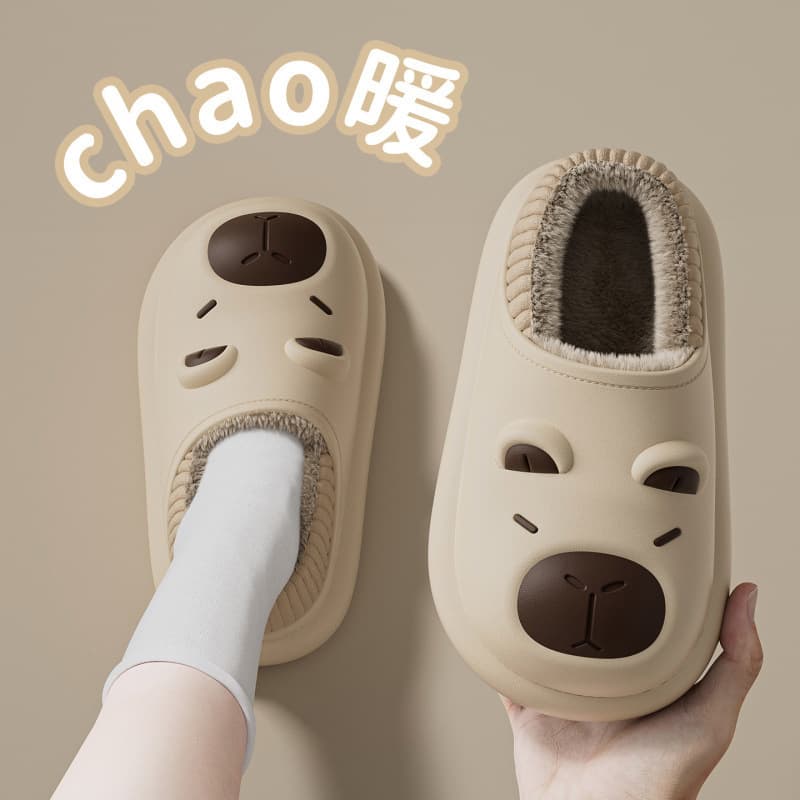 Capybara Women's Cotton Shoes 2025 Autumn Winter New Style Home Thick Sole Waterproof Non-Slip Fleece-Lined Outdoor Wear Women's Couple Slippers