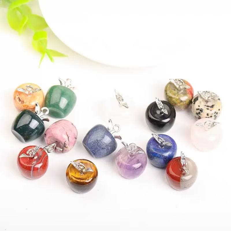 Natural Crystal Stone White Pink Amethyst Apple Ornament Tiger Eye Black Obsidian Carved Peace Fruit Halloween Gift