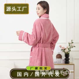 Export bathrobe, nightgown, extra long home bathing bathrobe, cross-border coral velvet, pineapple plaid, wearable bathrobe