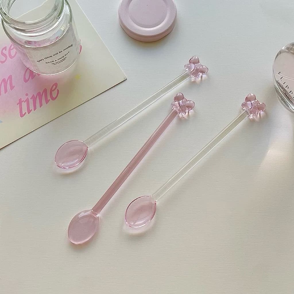 Dreamy Pink Bow Glass Spoon Dessert Coffee Stirring Artifact Home Atmosphere Enhances Life Ritual