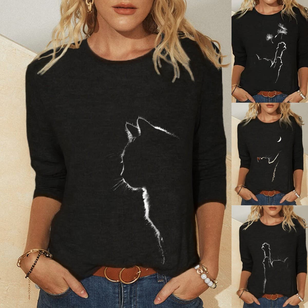 Wish Amazon ebay knitted long-sleeved animal print round neck women's casual T-shirt women's European and American foreign trade models
