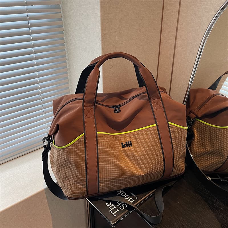 Cross-Border Handbag Travel Duffel Bag Short Trip Outdoor Large Capacity Durable Plaid Shoulder Handbag High Appearance