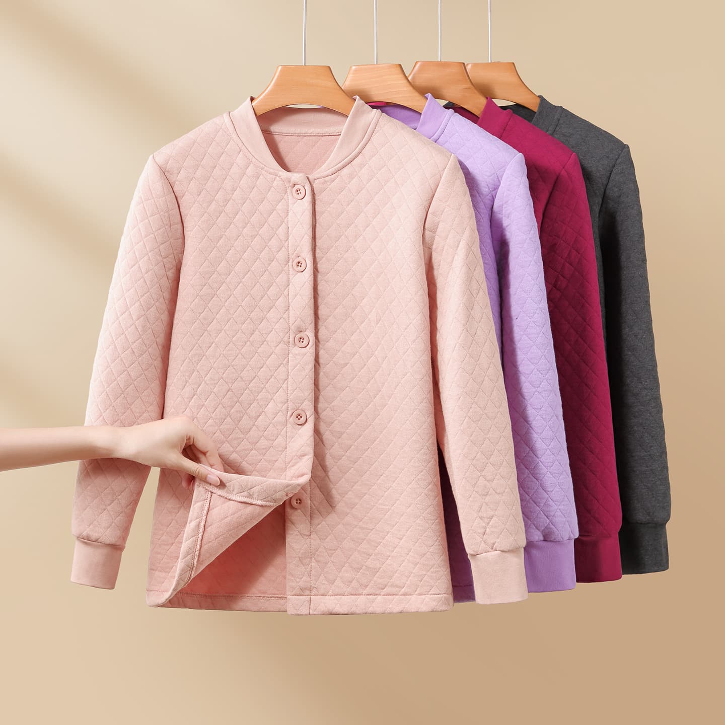 Women's Stand Collar Warm Cardigan Thickened Patterned Quilted Top, Middle-Aged and Elderly Mom Cold Protection Jacket, Front-Open Small Cotton Jacket Winter