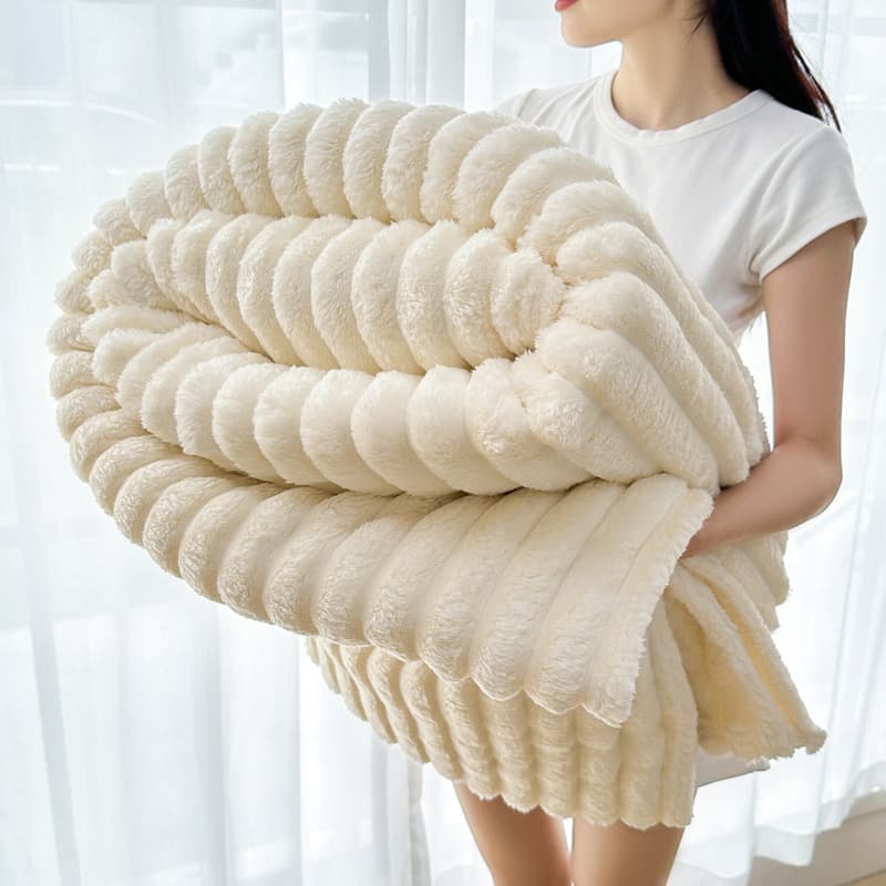 Cross-border Thickened Fleece Blanket, Rabbit Fur Blanket, Nap Blanket, Flannel Blanket, Throw Blanket, Sofa Blanket, Ribbed Blanket