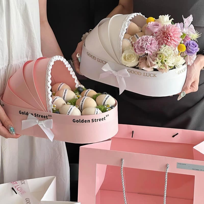 Cradle Flower Box Fresh Flower Packaging Gift Box Egg Month Gift Souvenir Empty Box Tote Bag for New Mom Flower Basket