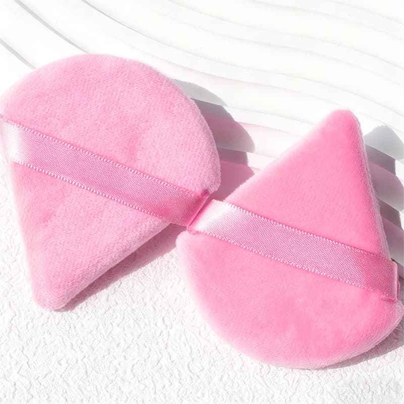 Triangle Loose Powder Puff Soft Velvet Finish Setting Powder Puff with Ribbon Large Short Hair Cosmetic Powder Puff In Stock