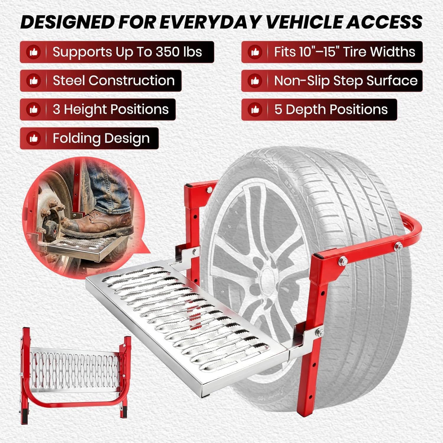 Vehicle Tire Step Ladder Pedal, Adjustable Foldable Tire Step for Truck Climbing