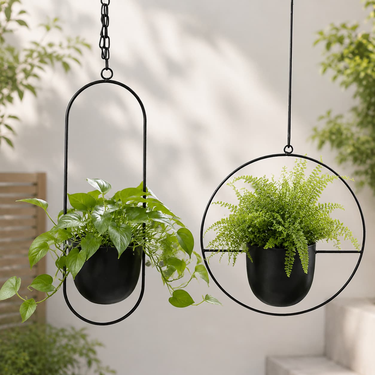 Nordic Iron Hanging Planter Creative Geometric Hollow Hanging Basket Living Room Balcony Pothos Decorative Flower Rack