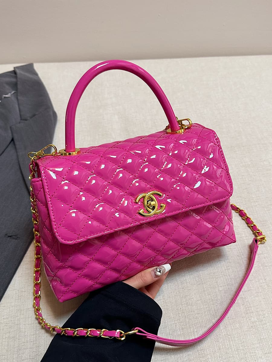 Women's Bag Cross-border 2026 New Fashion Patent Leather Glossy Handbag Shoulder Crossbody Diamond Quilted Chain Bag handbag