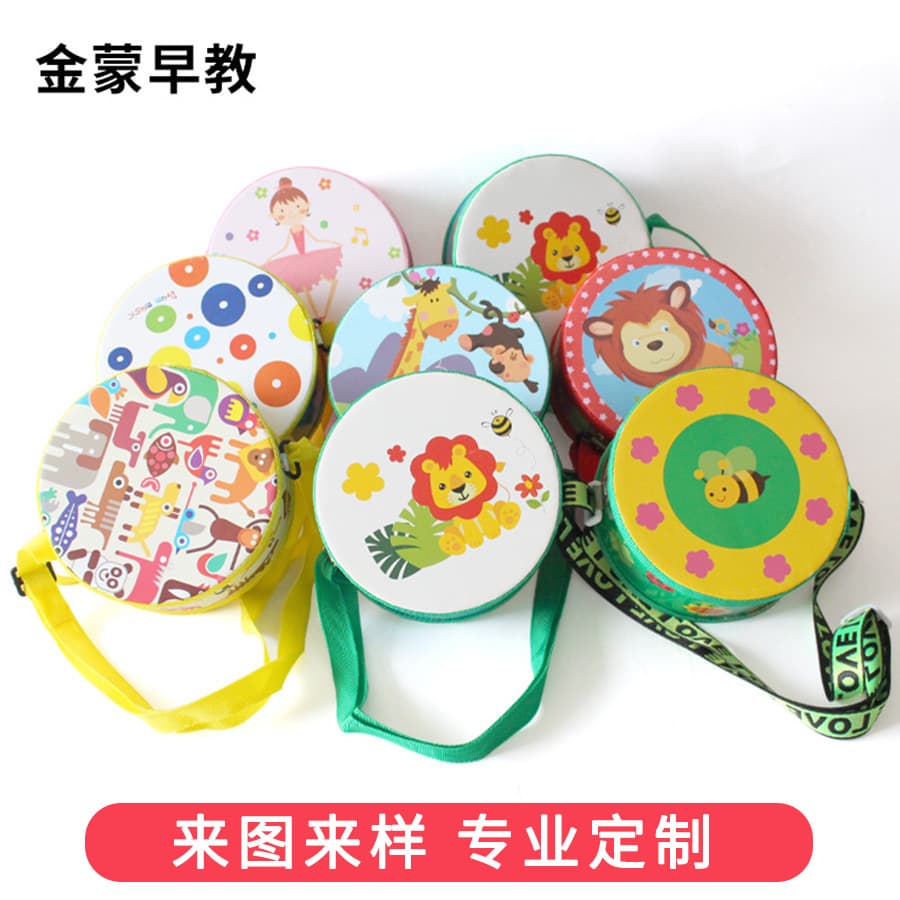 Wooden Cartoon Double-Sided Drum Children's Percussion Instrument Hand Drum Kindergarten Hand Drum Toy Wholesale