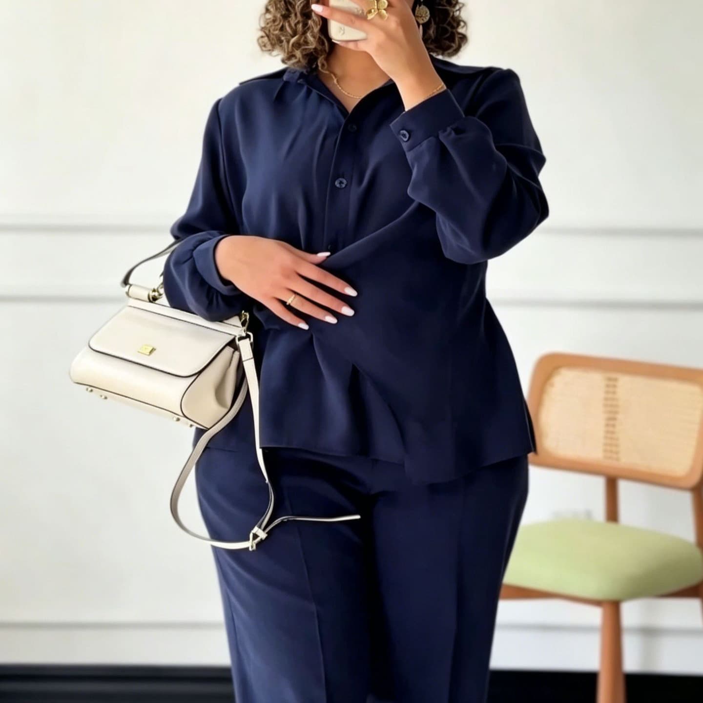 2026 Spring European and American Amazon Cross-border Notched Lapel Waist-cinching Satin Shirt Wide-leg Pants Two-piece Set