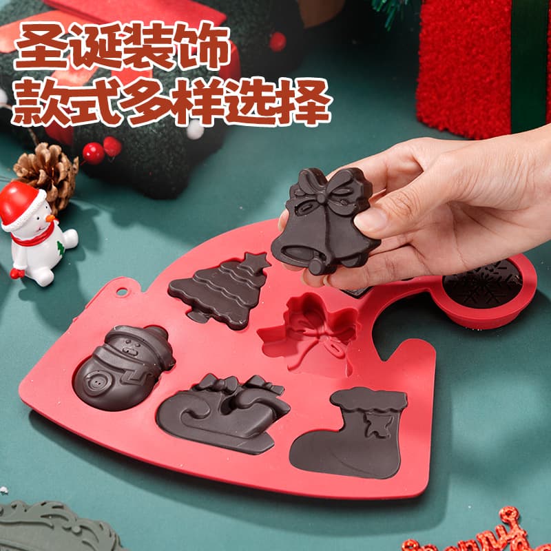 Cross-border factory in-stock 6-cavity Christmas tree Santa DIY baking mold Christmas silicone cake mold