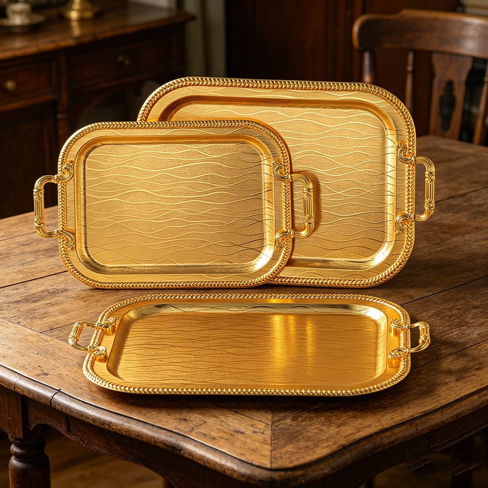 Luxury Gold Tray with Handle, Home Cake Tray, Ins-Style Fruit Tray, Coffee Shop Cake Tray