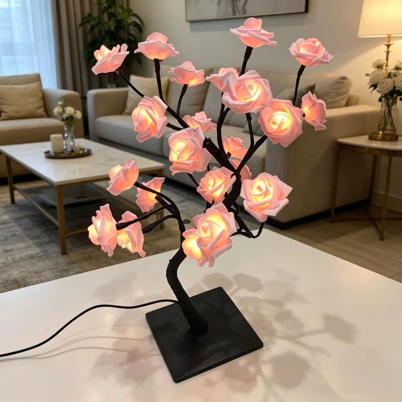 LED Rose Tree Light Room Decoration Ornament LED Cherry Blossom Night Light Desk Lamp USB Switch Light Creative Ornament