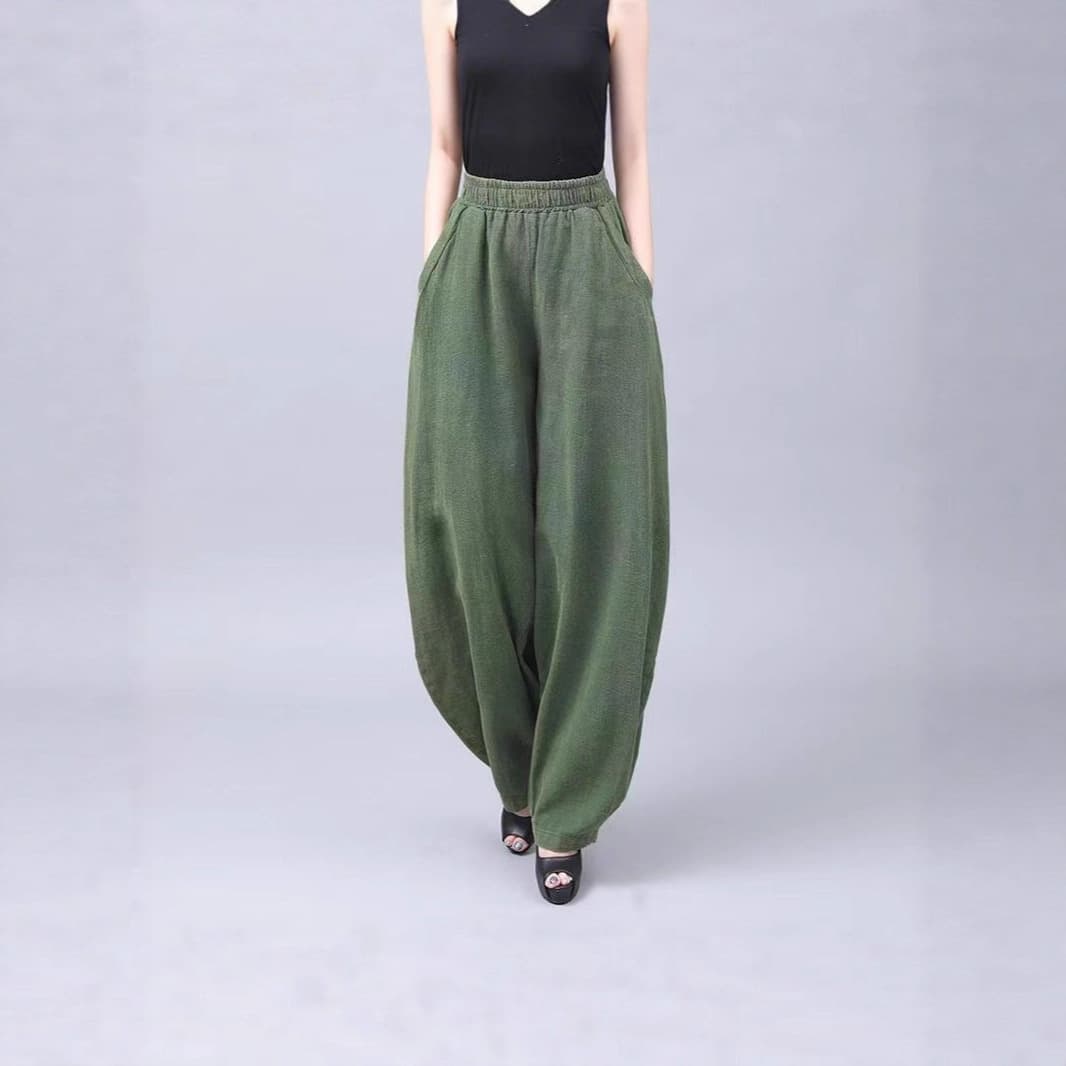 Retro Chinese Style Summer New Imitation Cotton and Linen Women's Clothing Meditation Loose Tai Chi Pants Harem Pants Bloomers Design Women